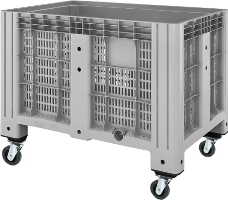 Контейнер 1200х800х913 мм перфорированный серый на колёсах купить в Казани