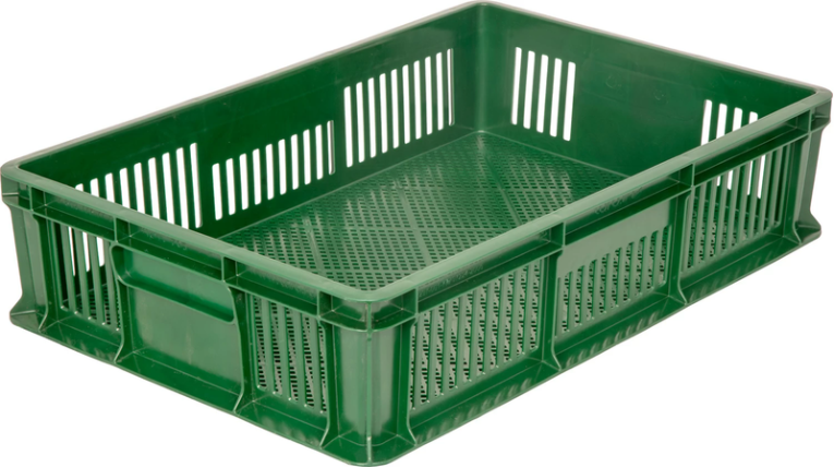 Ящик 600х400х140 мм перфорированный без ручек зелёный купить в Казани
