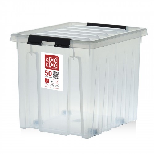 Контейнер Rox Box Original 50 (500х390х390 мм с крышкой и клипсами, на роликах, прозрачный) купить в Казани