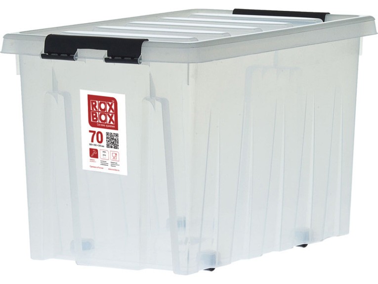 Контейнер Rox Box Original 70 (580х390х350 мм с крышкой и клипсами, на роликах, прозрачный) купить в Казани